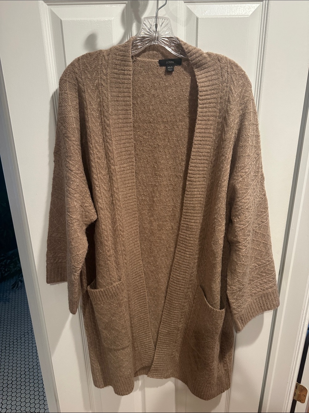 J. Crew Camel Open-Front Pocket Cardigan